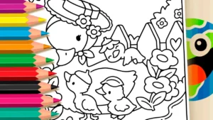 Mamãe Pata e Patinhos para Colorir Online