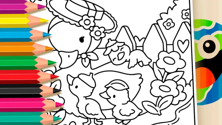 Mamãe Pata e Patinhos para Colorir Online