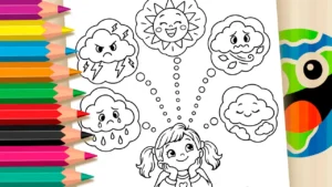 Menina e Emoções do Tempo para Colorir Online