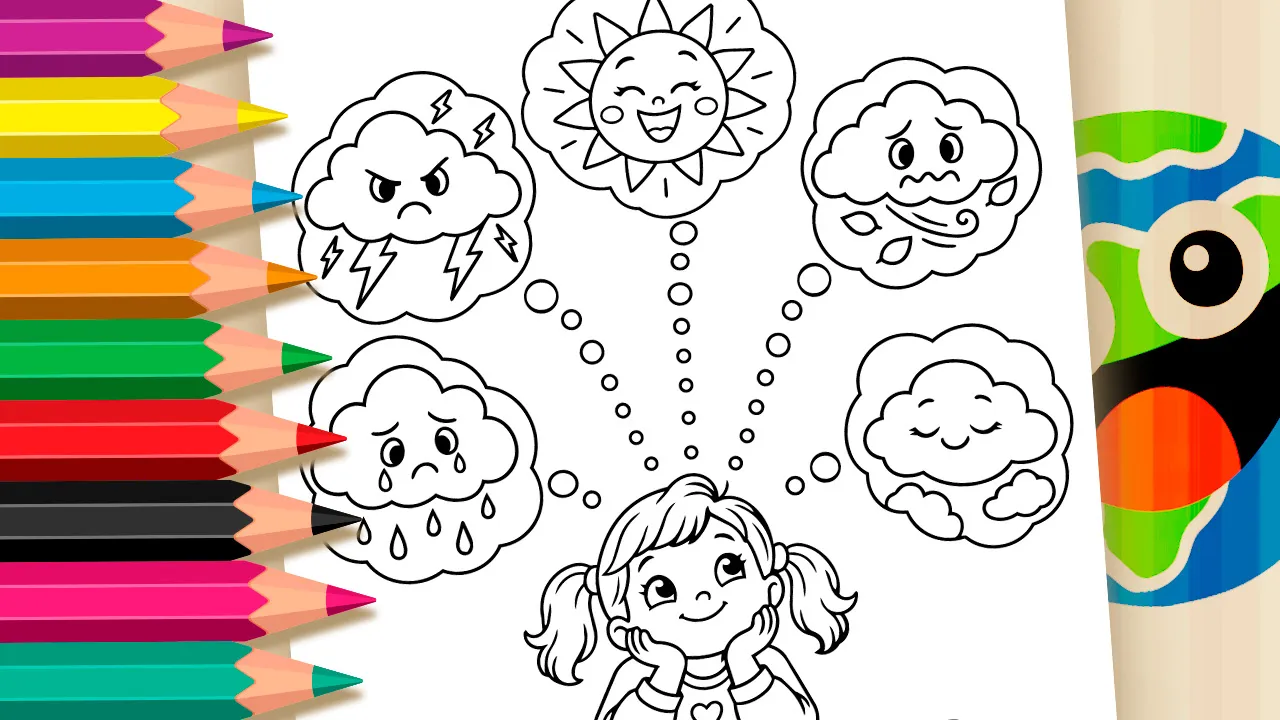 Menina e Emoções do Tempo - Desenho para imprimir e colorir