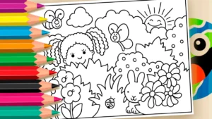 Menina Escondida no Jardim para Colorir Online
