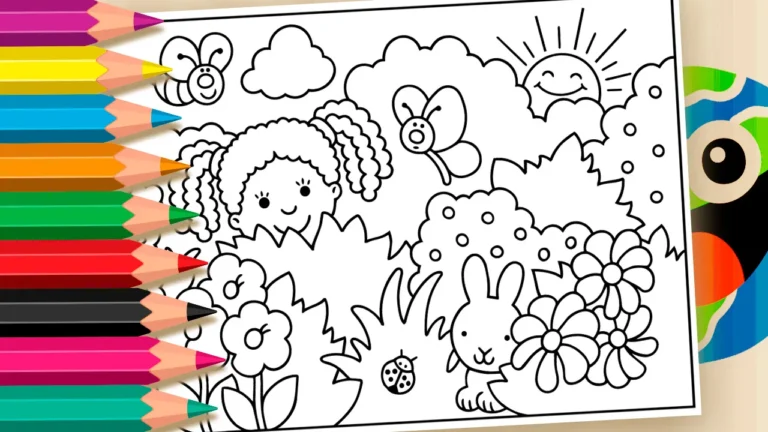 Menina Escondida no Jardim para Colorir Online