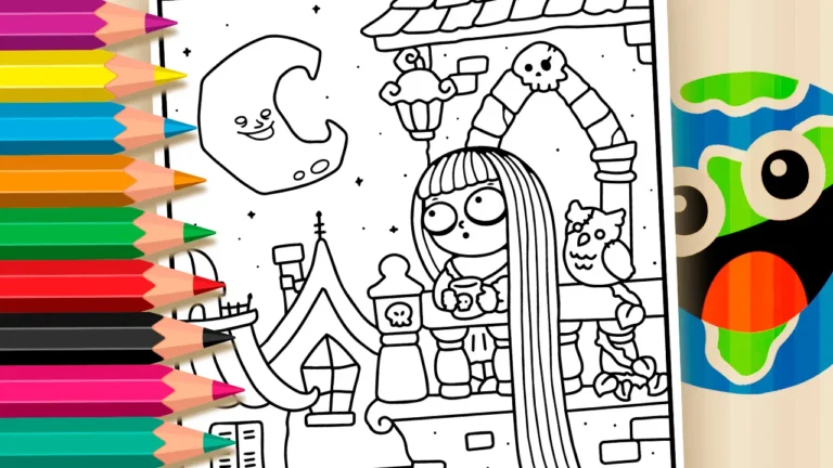 Menina na Varanda de Halloween para Colorir Online