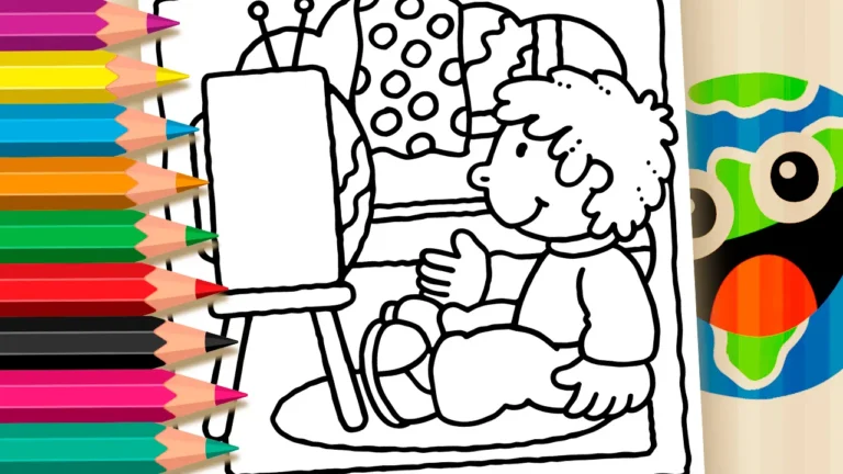 Menino diante da TV Antiga para Colorir Online para Colorir