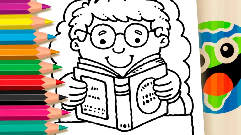 Menino com Livro para Colorir Online para Colorir