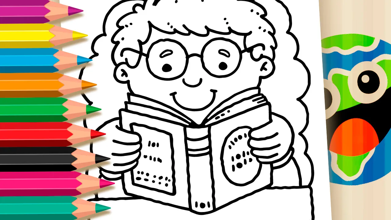 Menino com Livro - Desenho para imprimir e colorir