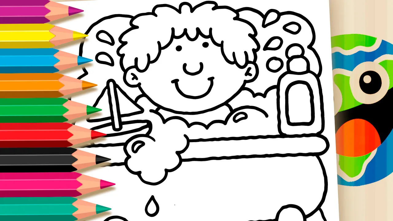 Menino na Banheira - Desenho para imprimir e colorir