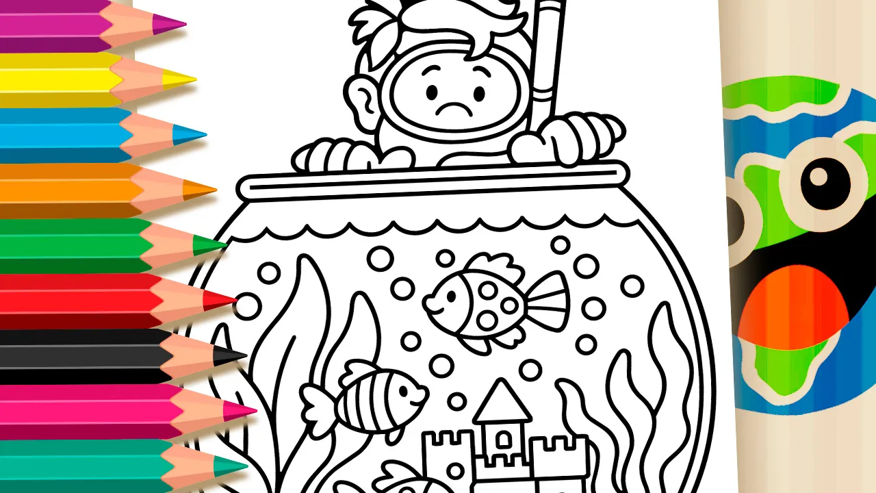Aquário com Peixes - Desenho para imprimir e colorir