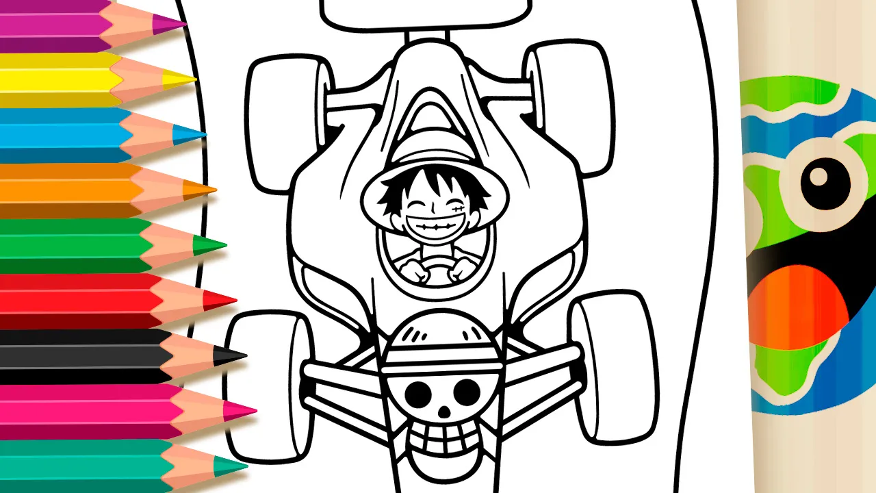 Luffy na Fórmula 1 - Desenho para imprimir e colorir
