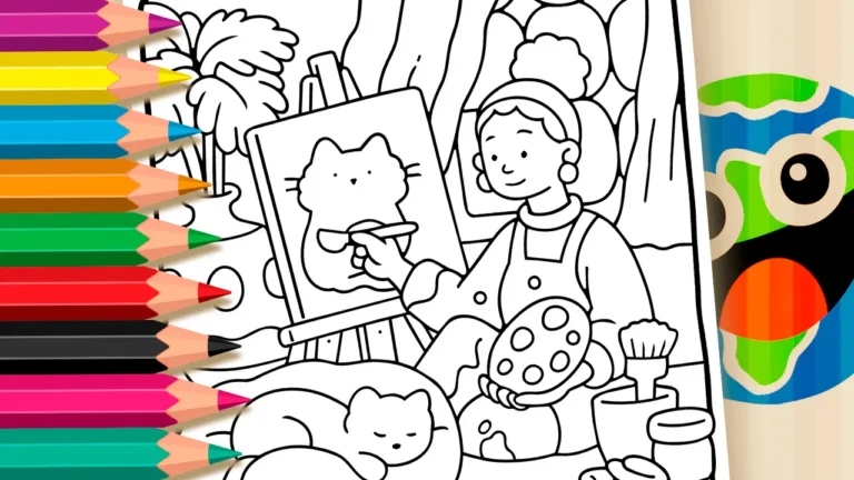 Menina Pintando o Gatinho para Colorir Online