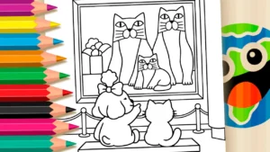 Pets no Museu para Colorir Online