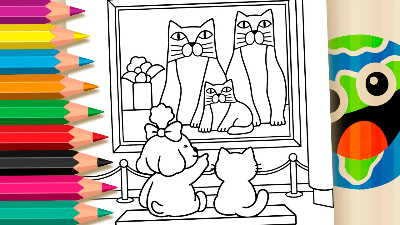 Pets no Museu para Colorir Online - Desenho para imprimir e colorir