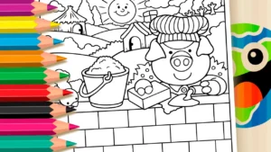Três Porquinhos para Colorir Online