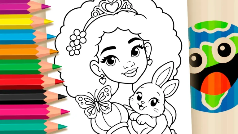 Princesa, Coelhinho e Borboleta para Colorir Online para Colorir