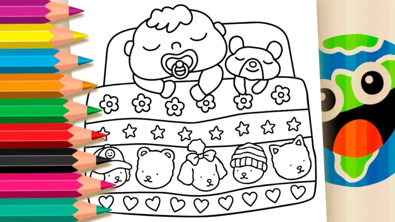 Bebé e Cachorrinho Dormindo para Colorir Online