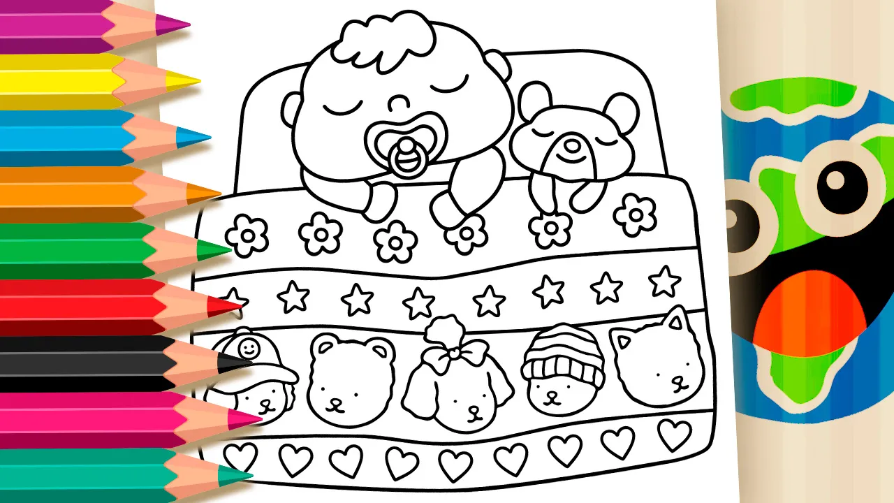 Bebé e Cachorrinho Dormindo - Desenho para imprimir e colorir