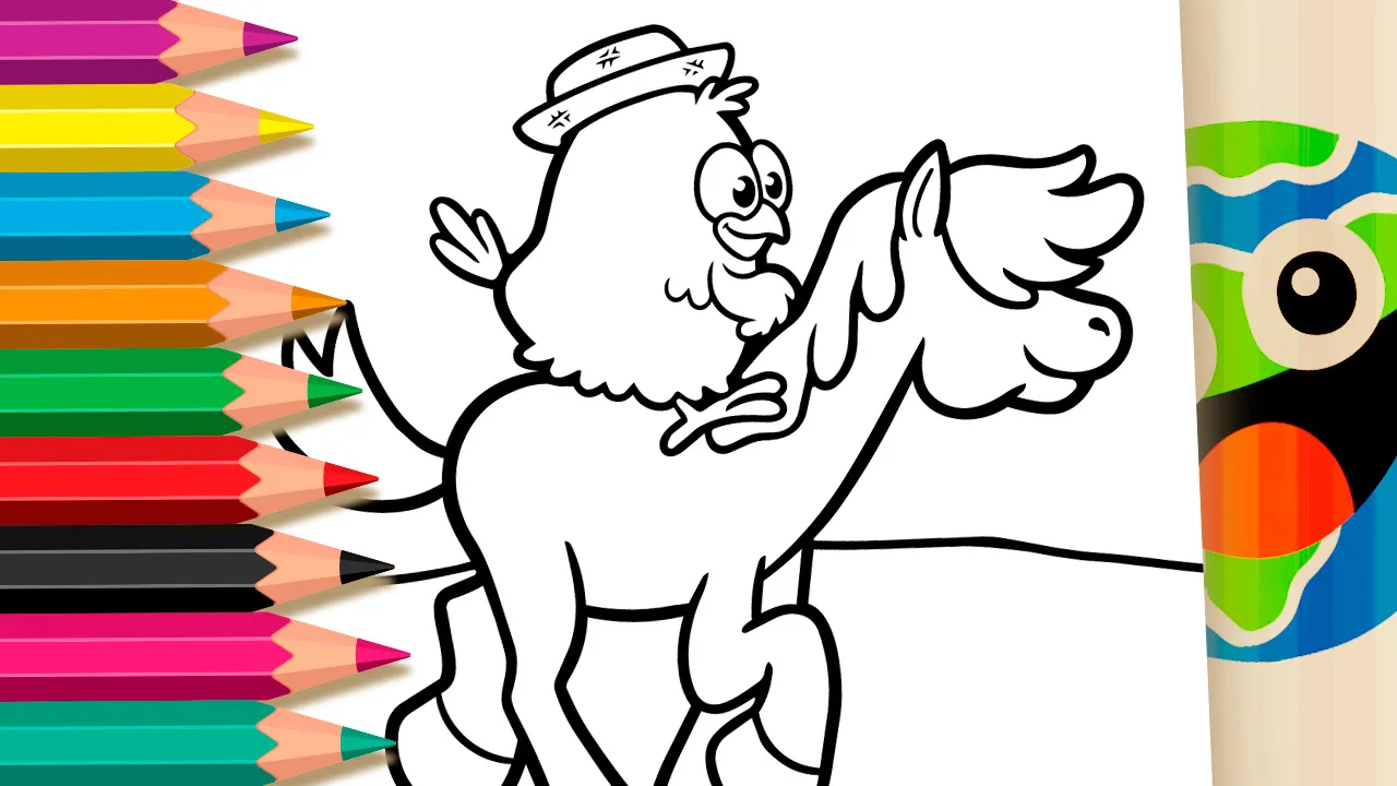 Galinha Pintadinha a Cavalo para Colorir Online - Desenho para imprimir e colorir