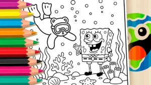 Ursinho Mergulhador e Bob Esponja para Colorir Online