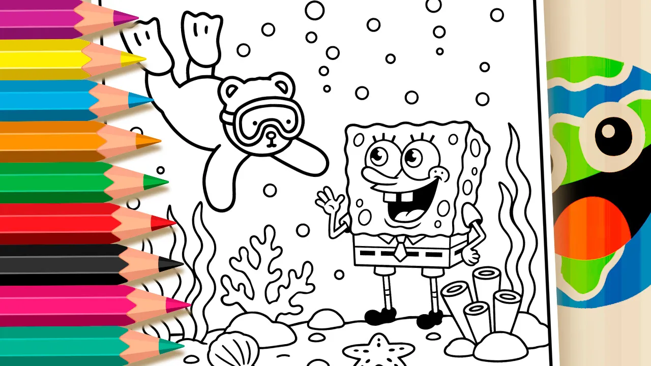 Ursinho Mergulhador e Bob Esponja para Colorir Online - Desenho para imprimir e colorir