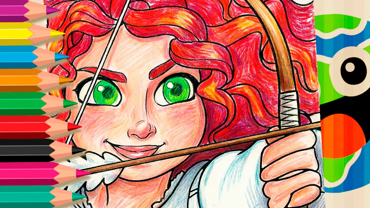 A corajosa e valente Merida colorida de giz de cera!